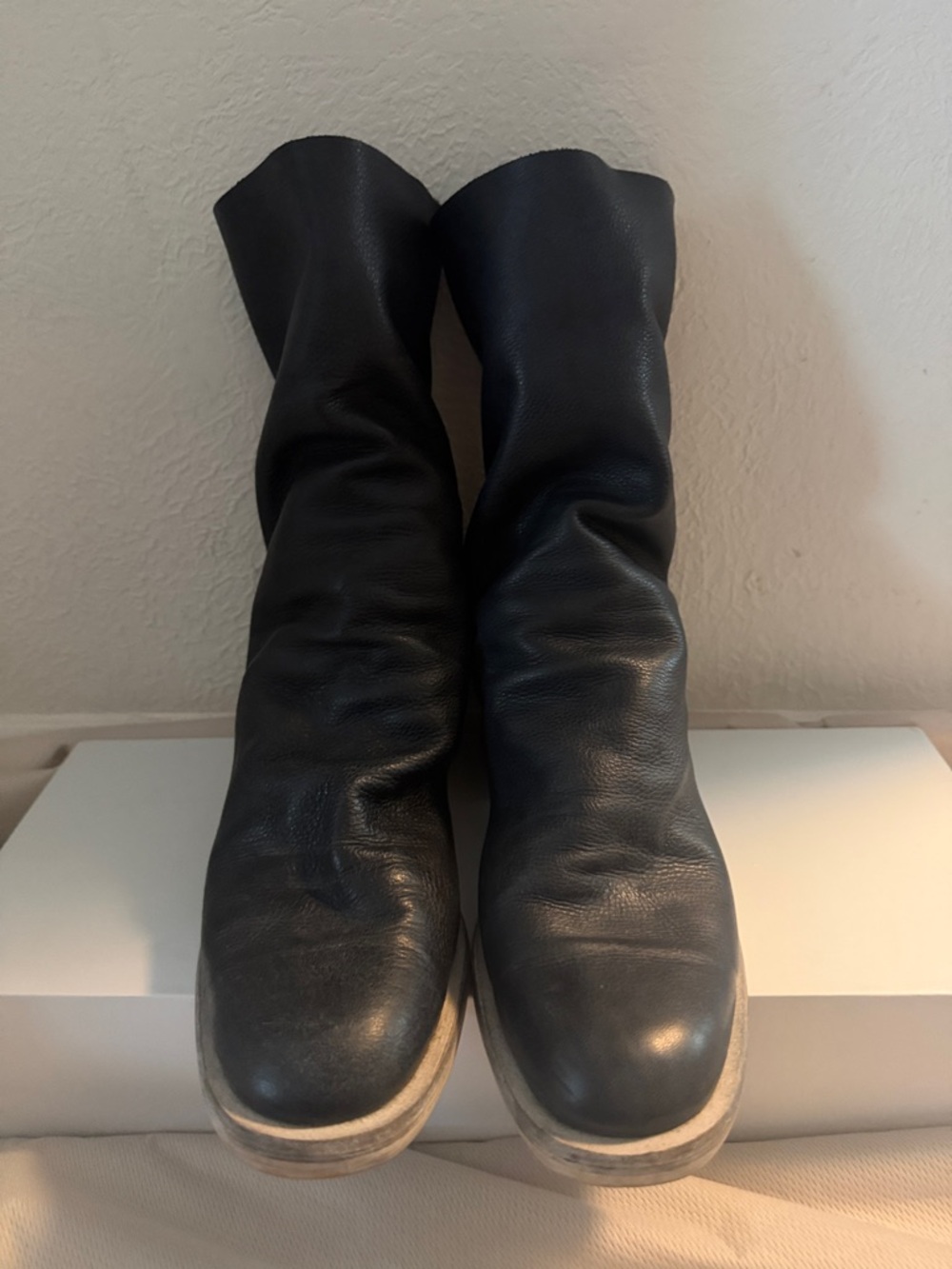 Free People Black Leather Ankle Boots with Stacked Heel - Picture 2 of 6